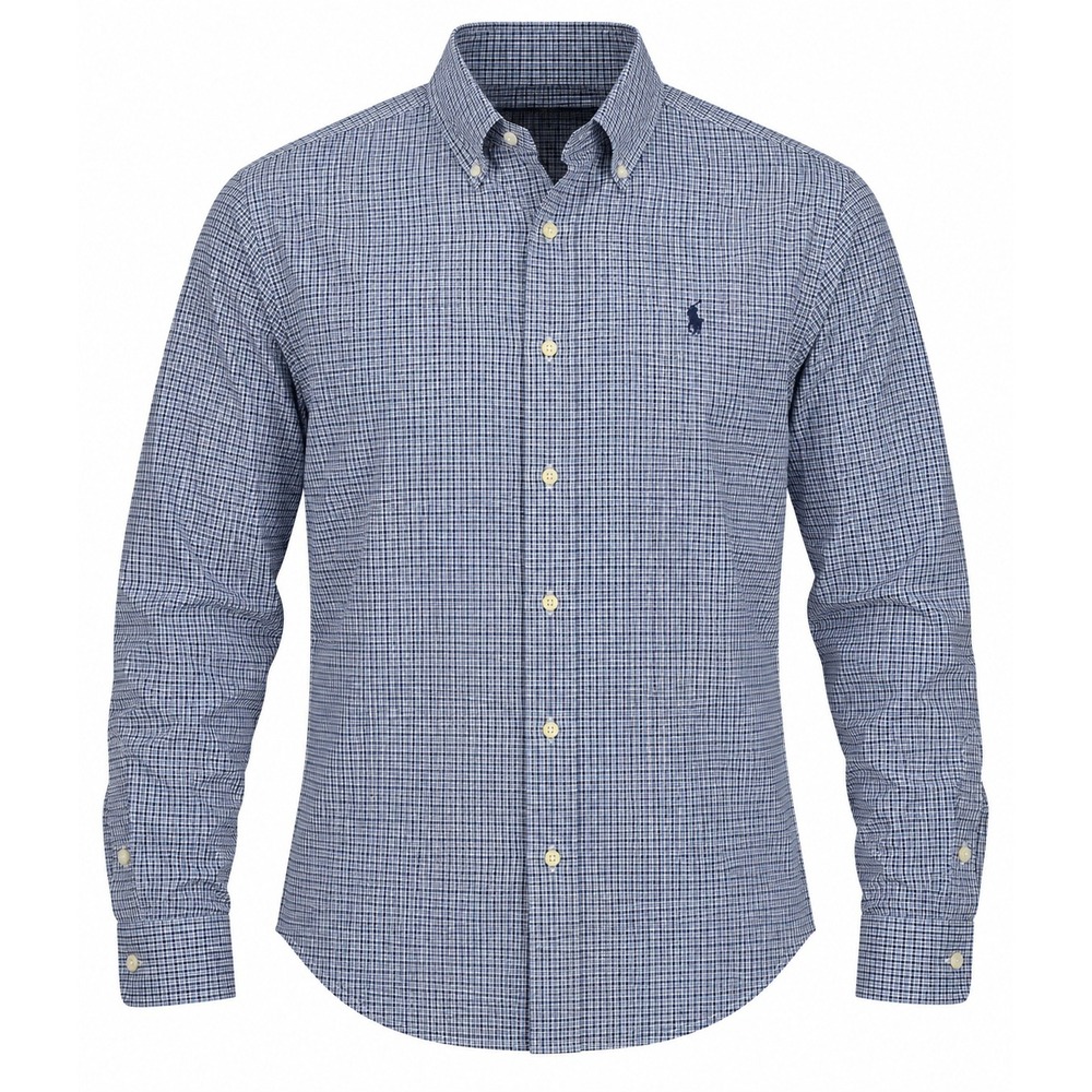 Ralph Lauren Button Down Shirt Slim Fit Gingham Blue Minimalist Preppy Men L